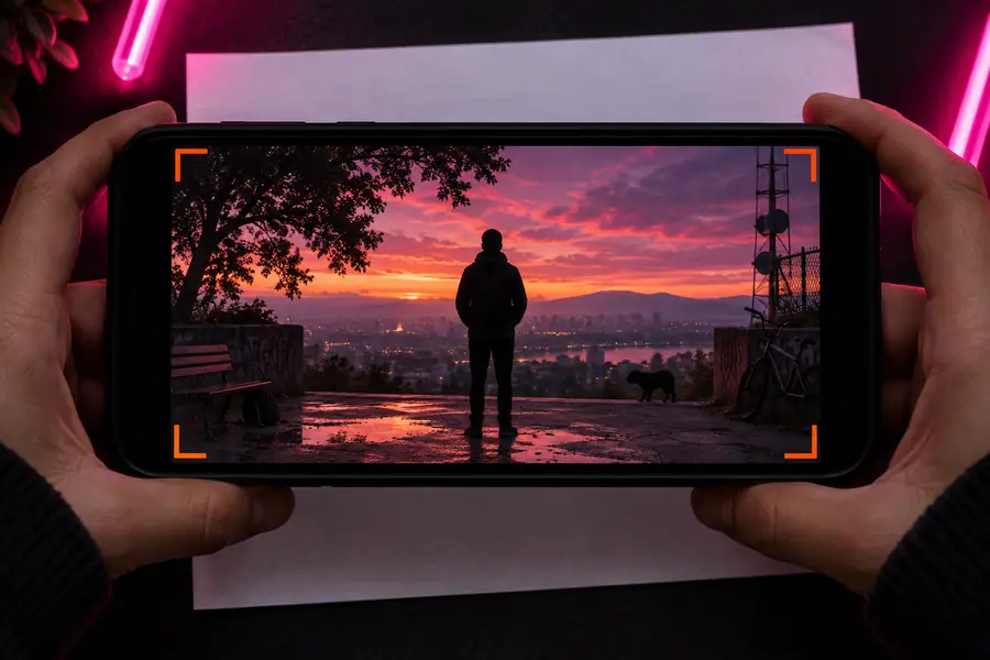 Untrimmed video frame with extra material around the main subject